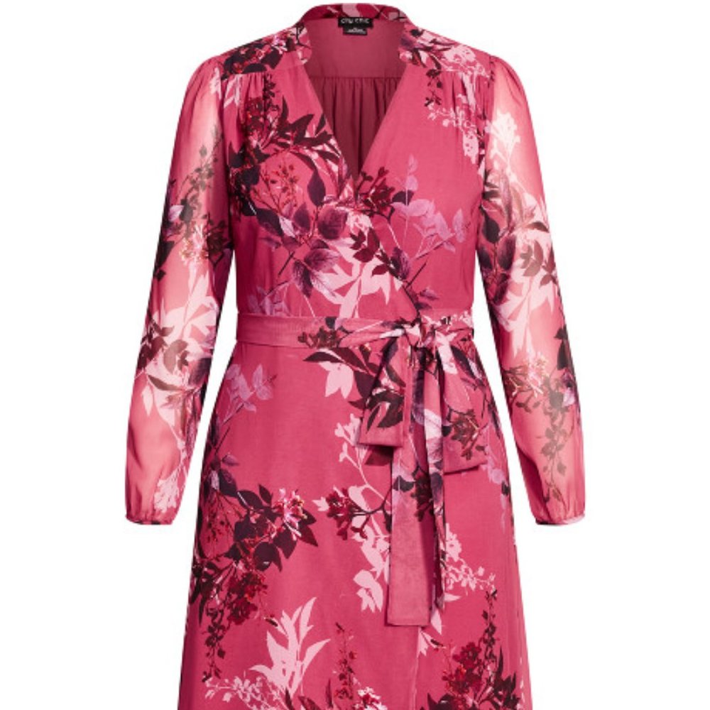 CITY CHIC Sunset Floral Maxi Dress - fuchsia -(Size 18)